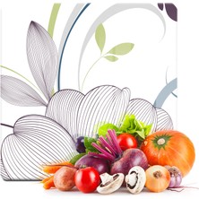 Decovetro Cam Kesme Tahtası Kare Çizgi Çiçek Desenli 30X30 cm