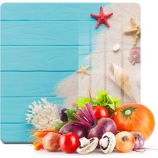 Decovetro Cam Kesme Tahtası Kare Turkuaz Yaz Desenli 30X30 cm