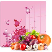 Decovetro Cam Kesme Tahtası Kare Pembe Kelebek Desenli 30X30 cm