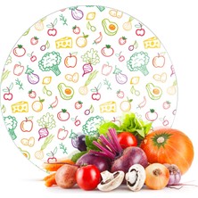 Decovetro Cam Kesme Tahtası Yuvarlak Karışık Meyve Sebze Desenli 30X30 cm
