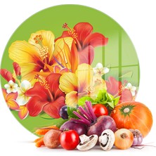 Decovetro Cam Kesme Tahtası Yuvarlak Renkli Çiçek Desenli 30X30 cm