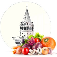 Decovetro Cam Kesme Tahtası Yuvarlak Galata Kulesi Desenli 30X30 cm