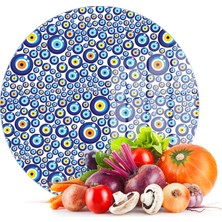 Decovetro Cam Kesme Tahtası Yuvarlak Nazar Boncuk Desenli 30X30 cm
