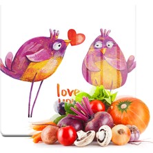 Decovetro Cam Kesme Tahtası Kare Love You Bird Desenli 30X30 cm