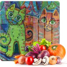Decovetro Cam Kesme Tahtası Kare Kedi Desenli 30X30 cm