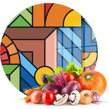 Decovetro Cam Kesme Tahtası Yuvarlak Karma Geometrik Desenli 30X30 cm