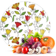 Decovetro Cam Kesme Tahtası Yuvarlak Renkli Çiçekler Desenli 30X30 cm