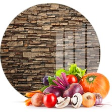 Decovetro Cam Kesme Tahtası Yuvarlak Dekoratif Taş Desenli 30X30 cm