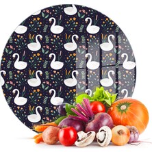 Decovetro Cam Kesme Tahtası Yuvarlak Kuğu Çiçek Desenli 30X30 cm