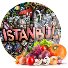 Decovetro Cam Kesme Tahtası Yuvarlak Istanbul Yazılı 30X30 cm