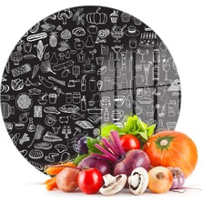 Decovetro Cam Kesme Tahtası Yuvarlak Karışık Yazı Desenli 30X30 cm