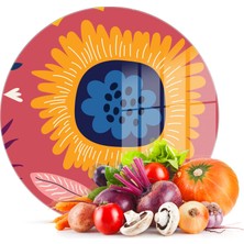Decovetro Cam Kesme Tahtası Yuvarlak Somon Çiçek Desenli 30X30 cm
