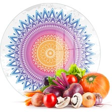 Decovetro Cam Kesme Tahtası Yuvarlak Mandala Çizgi Desenli 30X30 cm