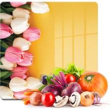 Decovetro Cam Kesme Tahtası Kare Lale Çiçekleri Kenar 30X30 cm