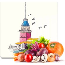 Decovetro Cam Kesme Tahtası Kare Kız Kulesi Desenli 30X30 cm