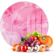 Decovetro Cam Kesme Tahtası Yuvarlak Pembe Çiçek Desenli 30X30 cm
