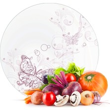 Decovetro Cam Kesme Tahtası Yuvarlak Vintage Kelebek Desenli 30X30 cm