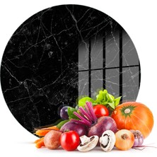 Decovetro Cam Kesme Tahtası Yuvarlak Siyah Granit Desenli 30X30 cm