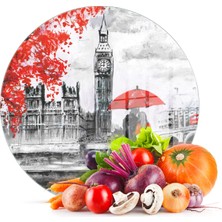 Decovetro Cam Kesme Tahtası Yuvarlak Love London Desenli 30X30 cm
