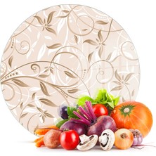Decovetro Cam Kesme Tahtası Yuvarlak Kahve Sarmaşık Desenli 30X30 cm