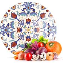 Decovetro Cam Kesme Tahtası Yuvarlak Çini Motifi Desenli 30X30 cm