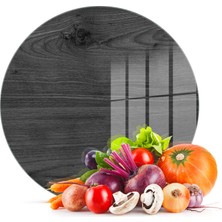 Decovetro Cam Kesme Tahtası Yuvarlak Siyah Ahşap Desenli 30X30 cm