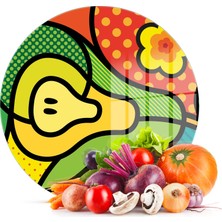 Decovetro Cam Kesme Tahtası Yuvarlak Armut Desenli 30X30 cm