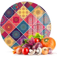 Decovetro Cam Kesme Tahtası Yuvarlak Karma Mandala Desenli 30X30 cm