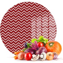 Decovetro Cam Kesme Tahtası Yuvarlak Kırmızı Beyaz Dalga Desenli 30X30 cm