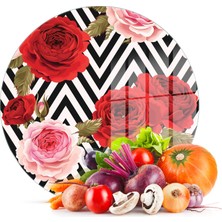 Decovetro Cam Kesme Tahtası Yuvarlak Karma Gül Desenli 30X30 cm