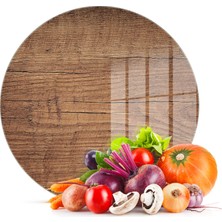 Decovetro Cam Kesme Tahtası Yuvarlak Eski Ahşap Desenli 30X30 cm