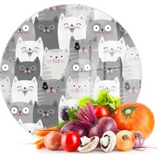 Decovetro Cam Kesme Tahtası Yuvarlak Sevimli Kediler Desenli 30X30 cm