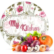 Decovetro Cam Kesme Tahtası Yuvarlak My Kitchen Çicek Desenli 30X30 cm