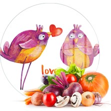 Decovetro Cam Kesme Tahtası Yuvarlak Love Birds Desenli 30X30 cm