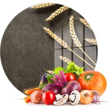 Decovetro Cam Kesme Tahtası Yuvarlak Burçak Desenli 30X30 cm