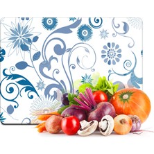 Decovetro Cam Kesme Tahtası Mavi Çiçek Sarmaşık Desenli 20X30 cm