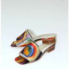 Nomads Felt %100 Ipek-Hakiki Deri Önü Açık Kadın Terlik | Kandinsky Squares With Circles