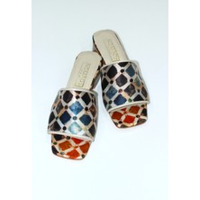 Nomads Felt %100 Ipek-Hakiki Deri Kadın Terlik | Kösele Taban | Elhamra Desen