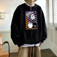 Touz Moda Anime Hunter x Hunter Hisoka Baskılı Siyah Unisex Oversize Bisiklet Yaka Sweatshirt