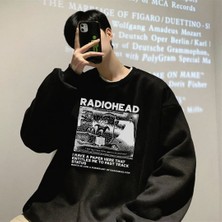 Touz Moda Radio Heat Baskılı Siyah Oversize Bisiklet Yaka Sweatshirt