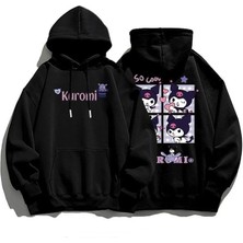 Touz Moda Harajuku Kuromi Ön Arka Baskılı Unisex Oversize Hoodie