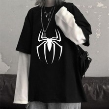 Touz Moda Spider Oversize Fake Kollu Beyaz T-Shirt
