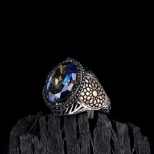 Tesbih Sepetim 925 Ayar Gümüş Mistik Topaz Taşlı Erkek Yüzük