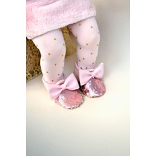 First Step Pembe Gold Pul Payetli Fiyonklu Kız Bebek Babet Patik G-2366