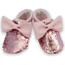 First Step Pembe Gold Pul Payetli Fiyonklu Kız Bebek Babet Patik G-2366