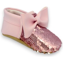 First Step Pembe Gold Pul Payetli Fiyonklu Kız Bebek Babet Patik G-2366