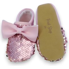 First Step Pembe Gold Pul Payetli Fiyonklu Kız Bebek Babet Patik G-2366