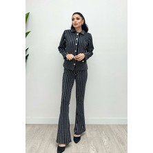 Giyimmasalı Simli Krep Kumaş Ispanyol Paça Pantolon - Siyah