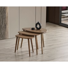 Faw Decor Doğal Ahşap Zigon Sehpa 3'lü Set, Modern Masif Yan Sehpa