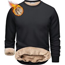 Ghassy Co. Erkek Ultra Termal Sherpa Peluş Astarlı Bisiklet Yaka Sweatshirt